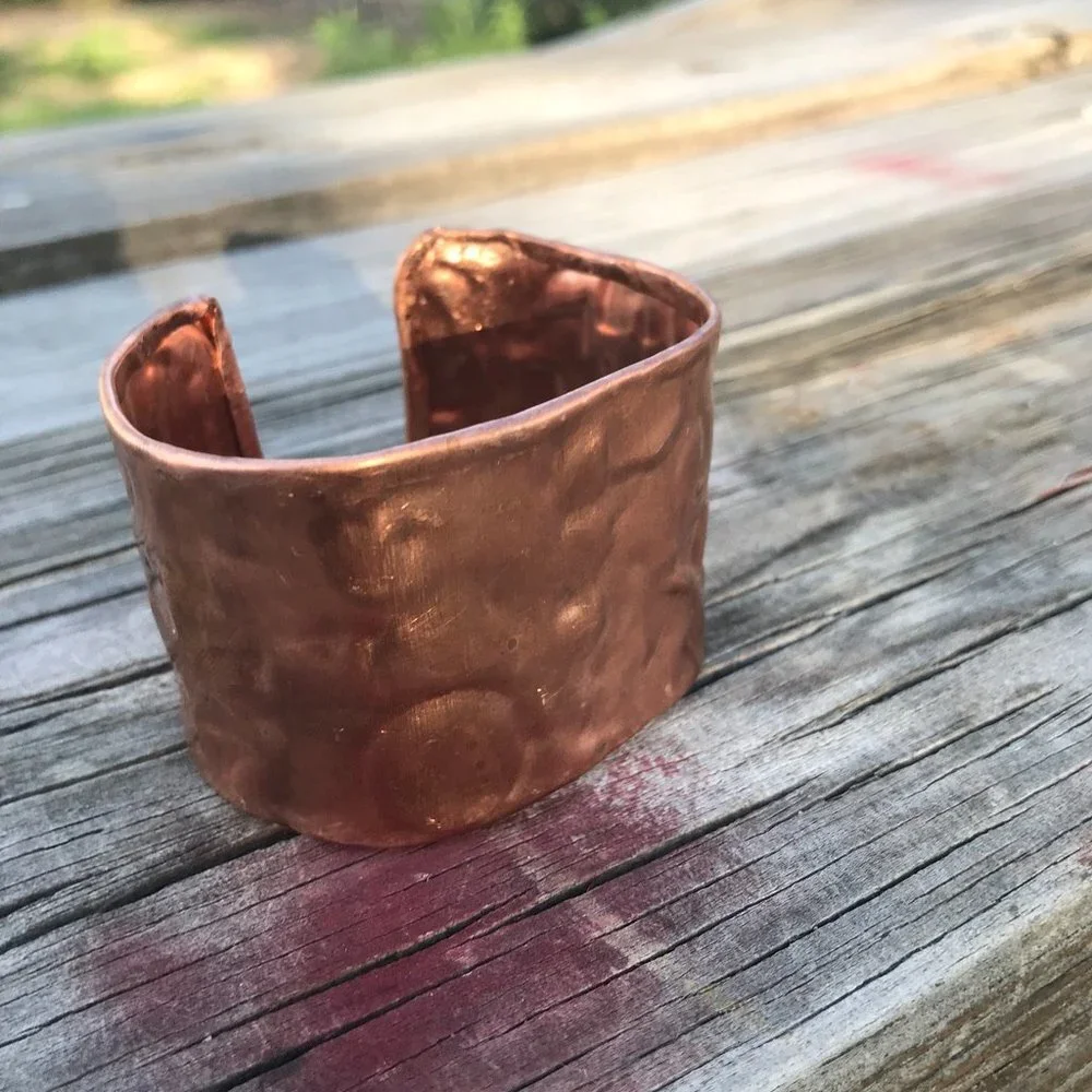 Solid Copper Floral Cuff Bracelet Wide Rustic Handmade Industrial Warrior